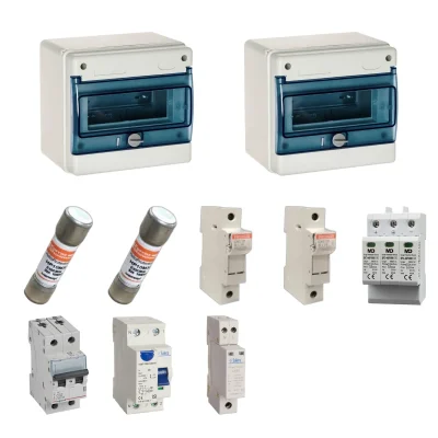 Kit de 2 cuadros fotovoltaicos: DC 1 string 30A gPV y AC 32A monofásico – 1000V: dos envolventes y protecciones principales