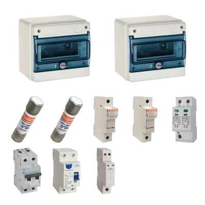 Kit de 2 cuadros fotovoltaicos: DC 1 string 30A gPV y AC 32A monofásico – 600V: dos envolventes y protecciones principales
