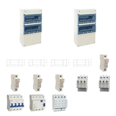 Kit de 2 cuadros fotovoltaicos: DC 2 strings 20A gPV y AC 16A trifásico – 1000V: dos envolventes y protecciones principales