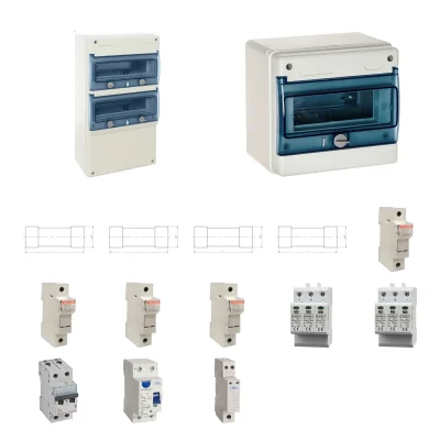 Kit de 2 cuadros fotovoltaicos: DC 2 strings 20A gPV y AC 32A monofásico – 1000V: dos envolventes y protecciones principales