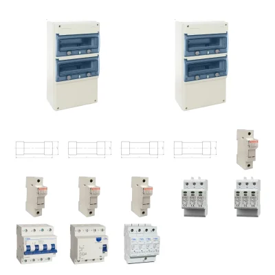 Kit de 2 cuadros fotovoltaicos: DC 2 strings 20A gPV y AC 32A trifásico – 1000V: dos envolventes y protecciones principales
