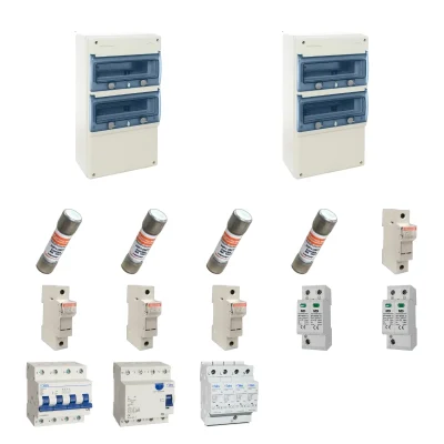 Kit de 2 cuadros fotovoltaicos: DC 2 strings 30A gPV y AC 32A trifásico – 600V: dos envolventes y protecciones principales