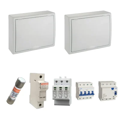 Kit de cuadro fotovoltaico: DC 4 strings 30A gPV y AC 32A trifásico – 1000V: dos envolventes y las protecciones incluidas