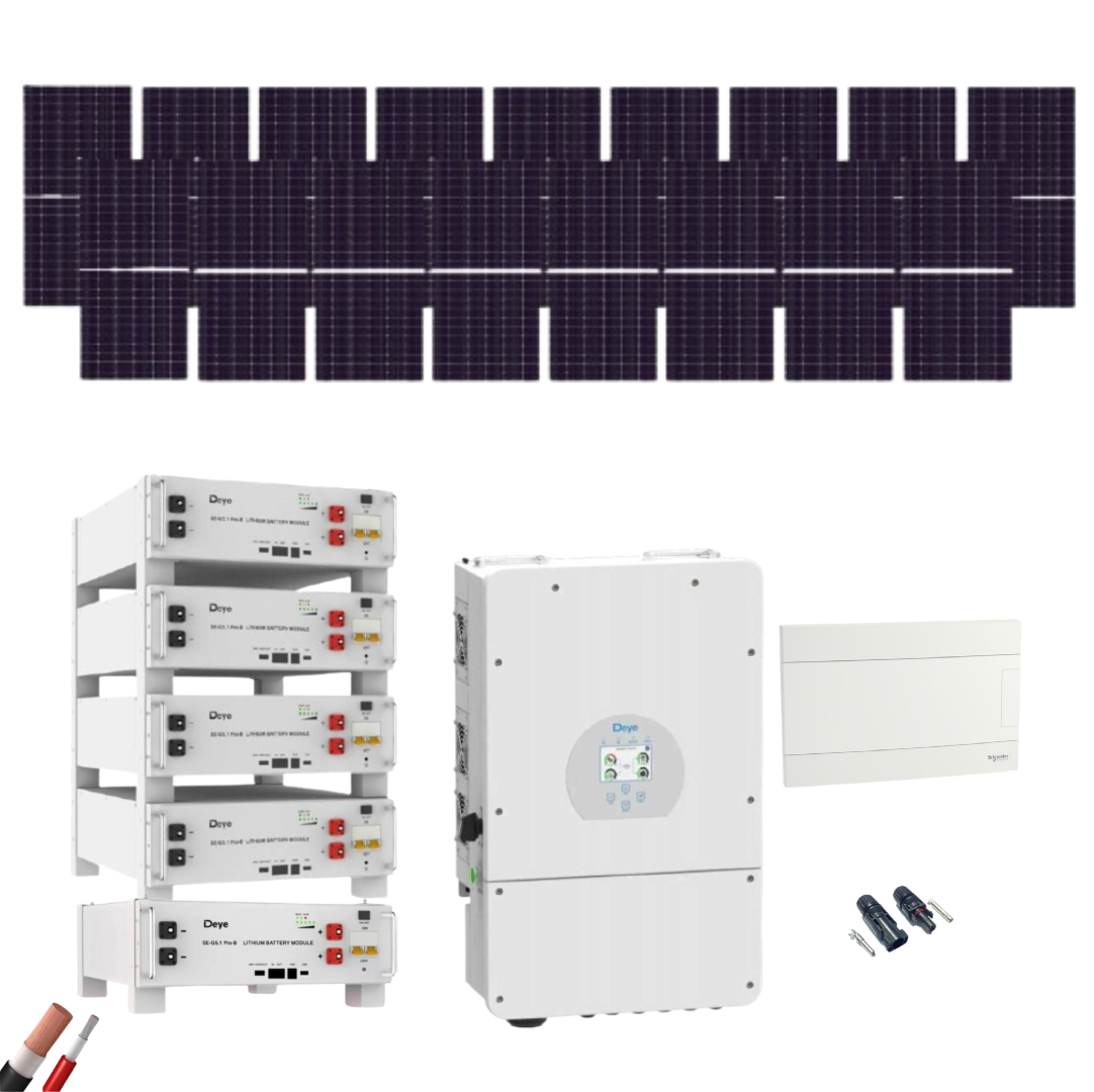 Kit Solar Trifasico Autoconsumo Deye 10kW 17 Paneles JA Solar 605Wp N-Type 5 Baterias Deye 5,12kWh - kit solar JA Solar 605Wp