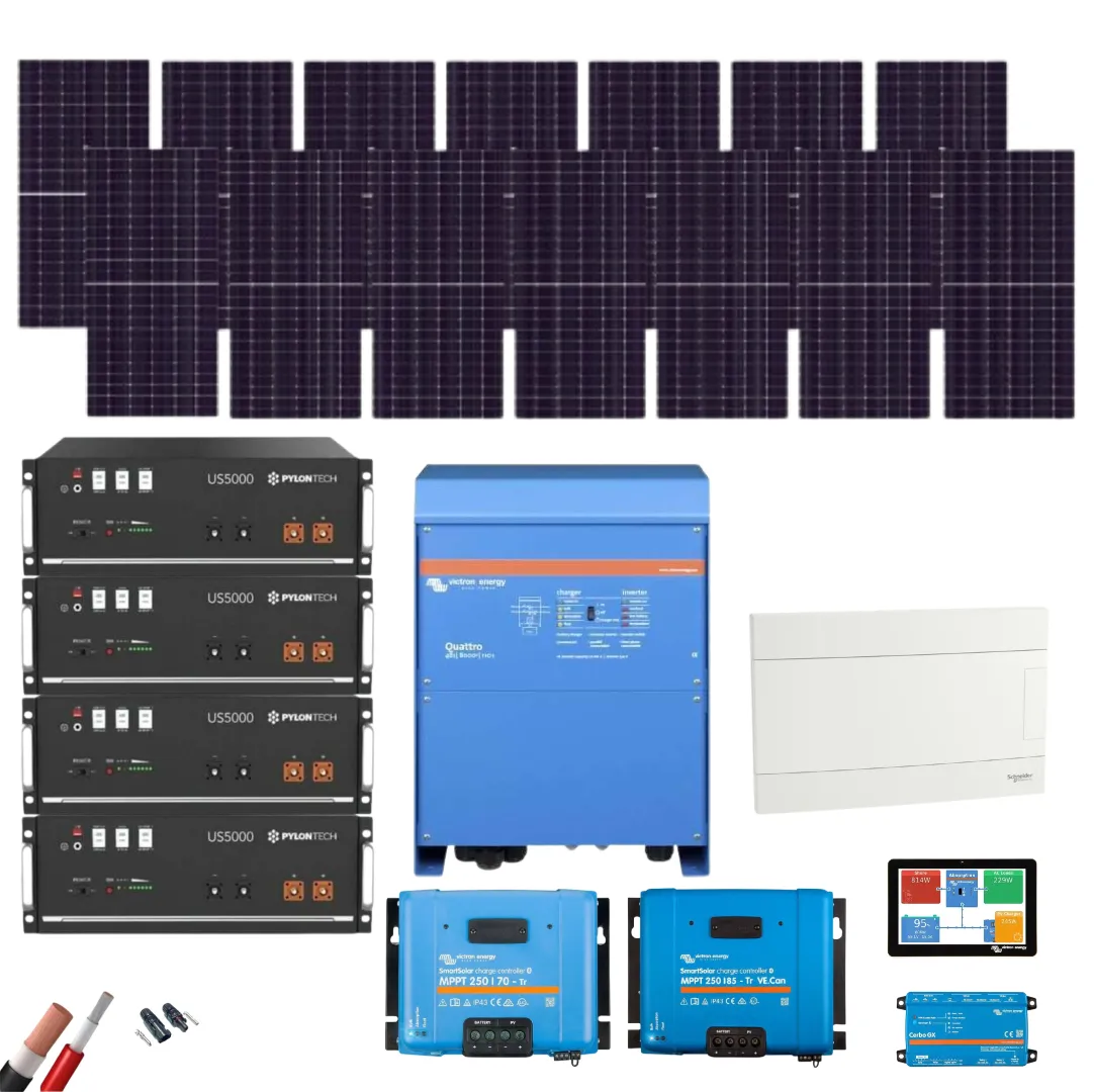 Kit Solar Aislada Victron 8kW 14 Paneles JA Solar 605Wp N-Type 4 Baterias Pylontech 19,2kWh - kit solar JA Solar 605Wp