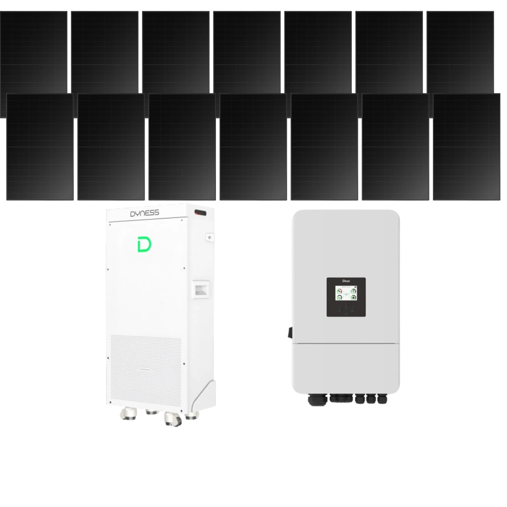 Kit Solar Full Black Trifásico Aislada Deye 6kW 14 Paneles Longi 475Wp N-Type 1 Bateria Dyness 16kWh