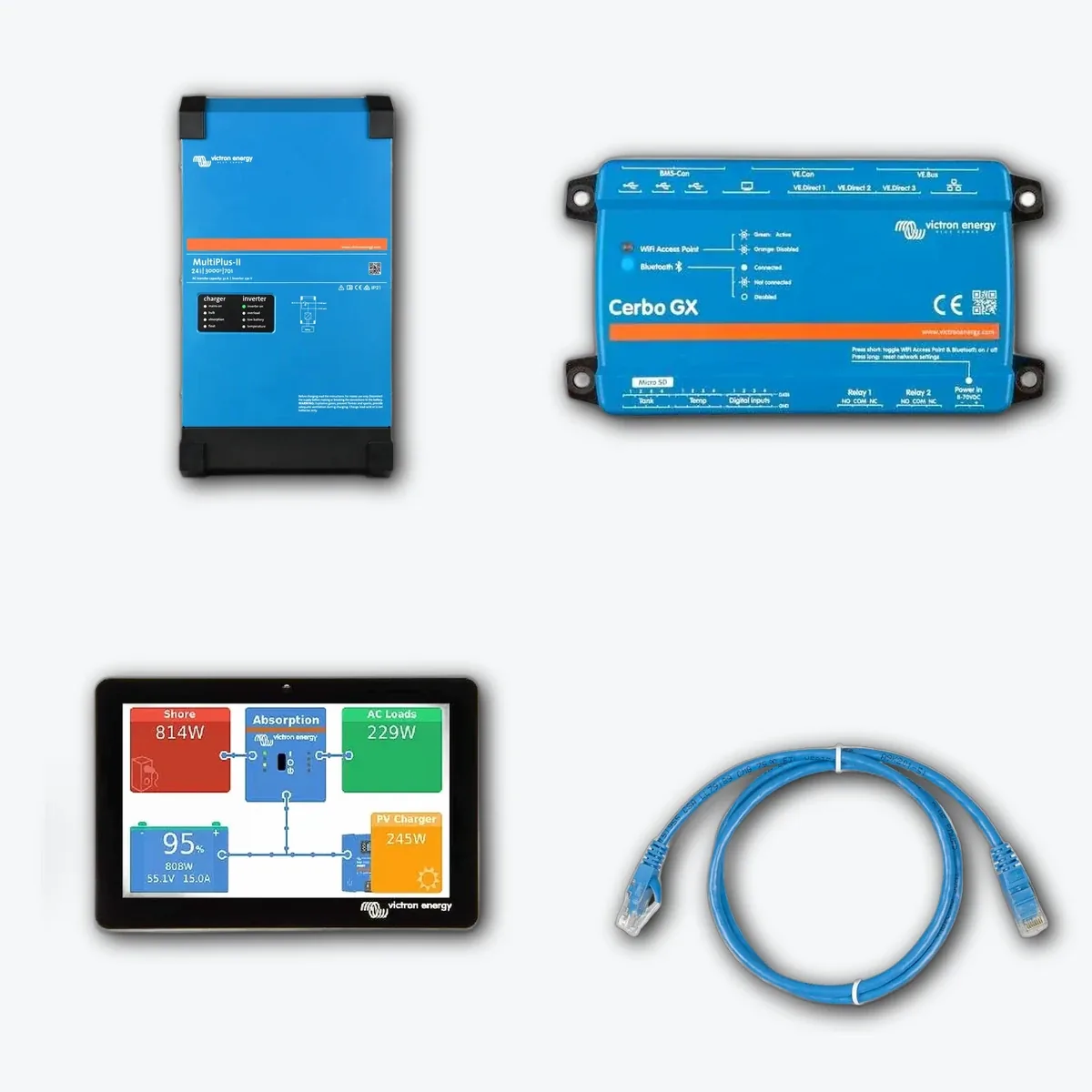 Pack Victron MultiPlus II 24/3000/70-32 230V + Cerbo GX MK2 + GX Touch 50 - CuencaSolar