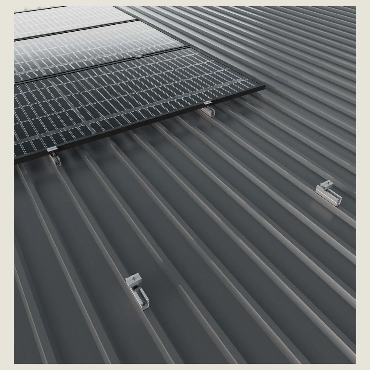 Kit de estructura Sunfer para 3 paneles solares en horizontal – cubierta metálica con anclaje a greca - CuencaSolar