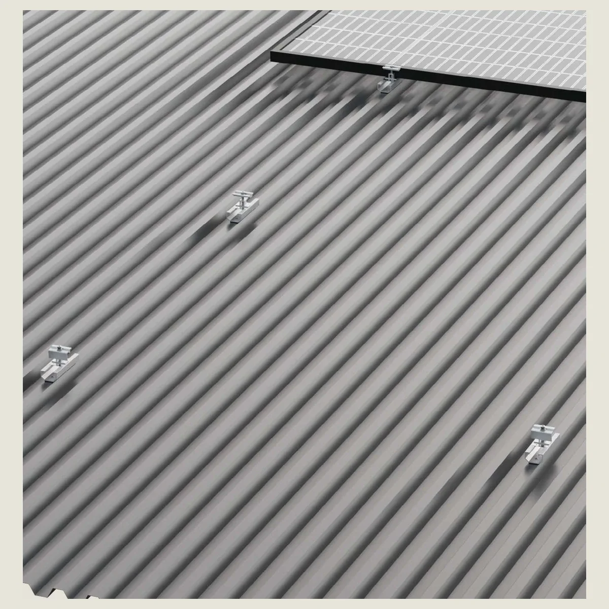 Kit de estructura Sunfer para 11 paneles solares en horizontal – cubierta metálica con toma de tierra integrada - CuencaSolar