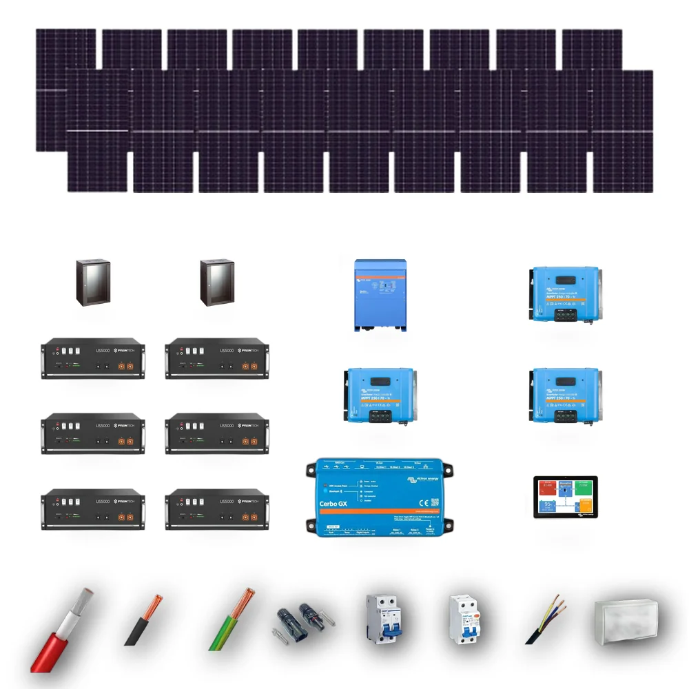 Kit Solar Aislada Victron 10kW JA Solar 600Wp 6 Baterias Pylontech 28,8kWh 18 Paneles - CuencaSolar