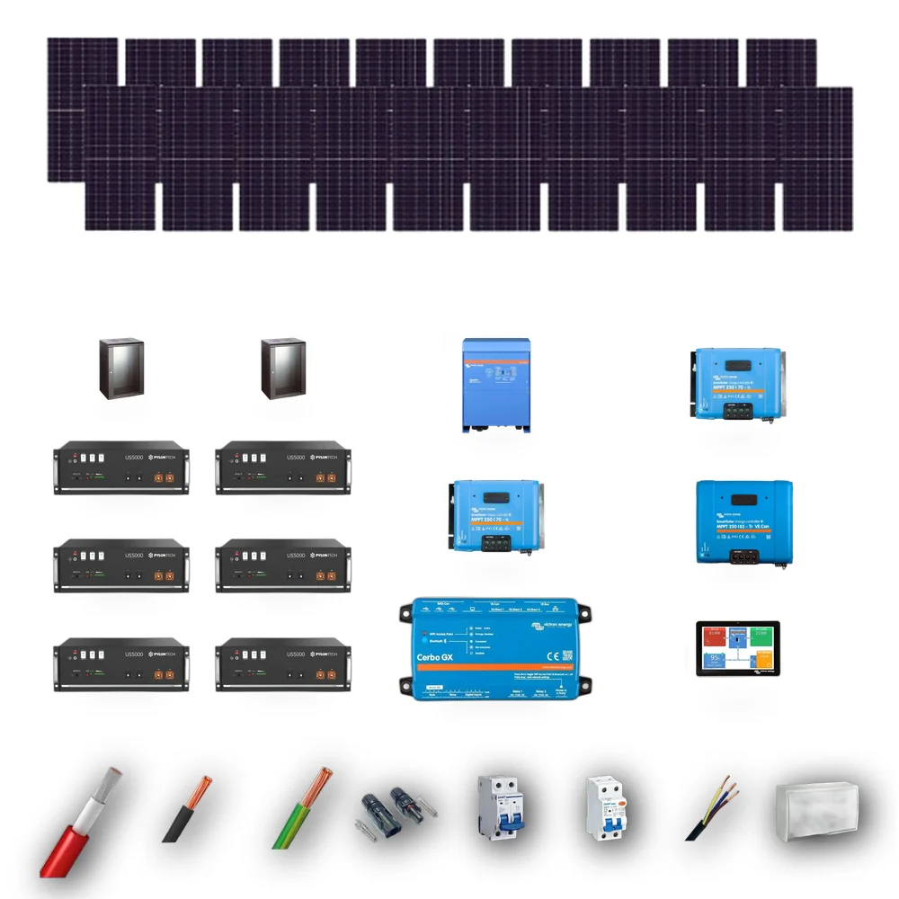 Kit Solar Aislada Victron 10kW JA Solar 635Wp 6 Baterias Pylontech 28,8kWh 20 Paneles - CuencaSolar